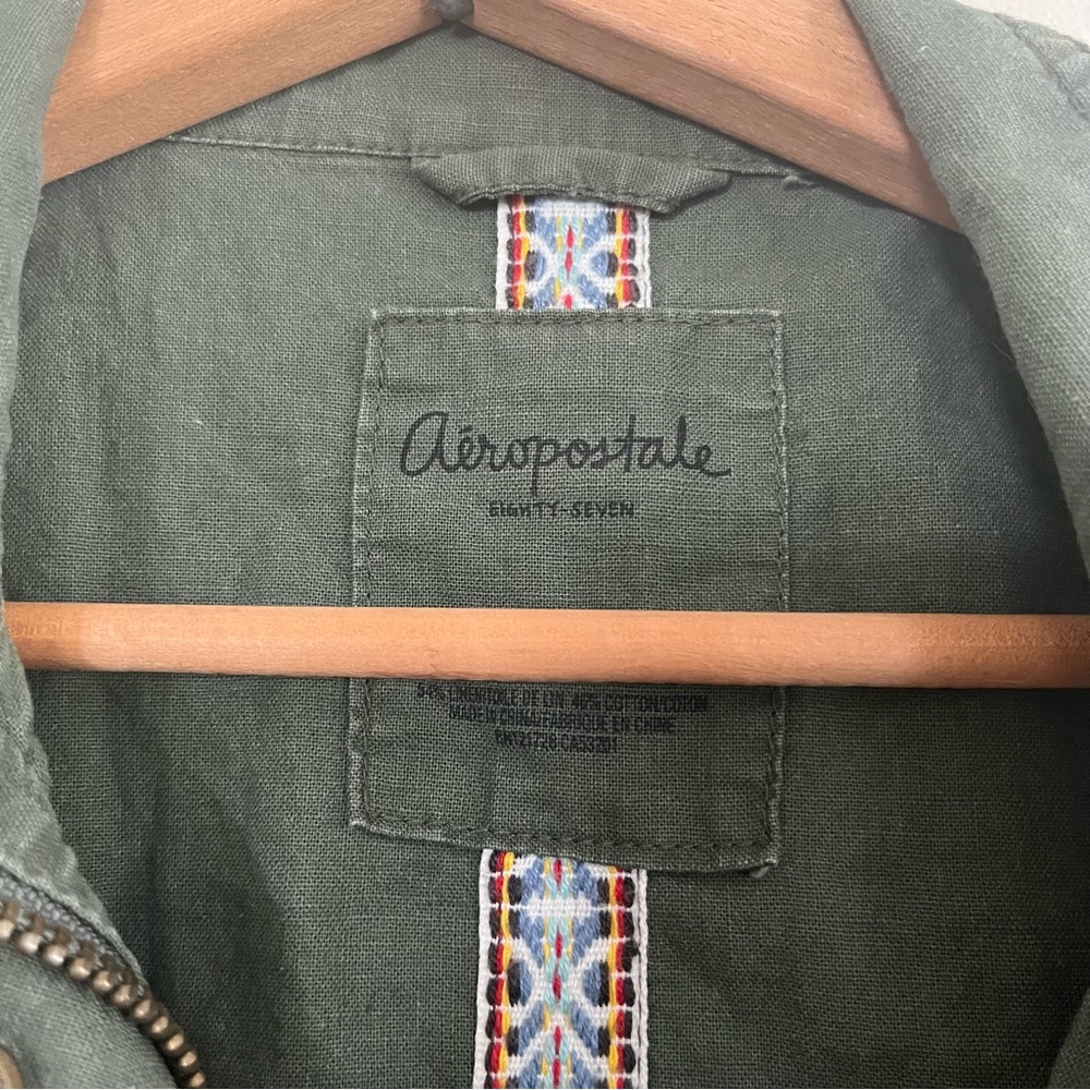 Aeropostale Olive Jacket with Colorful Trim